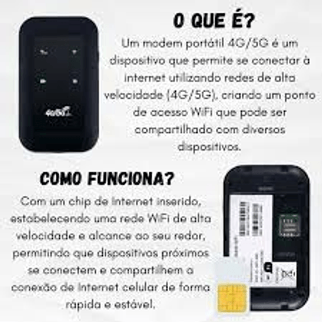 Modem Portatil 4G / 5G Lte Advanced Mobile Wifi Recarregar